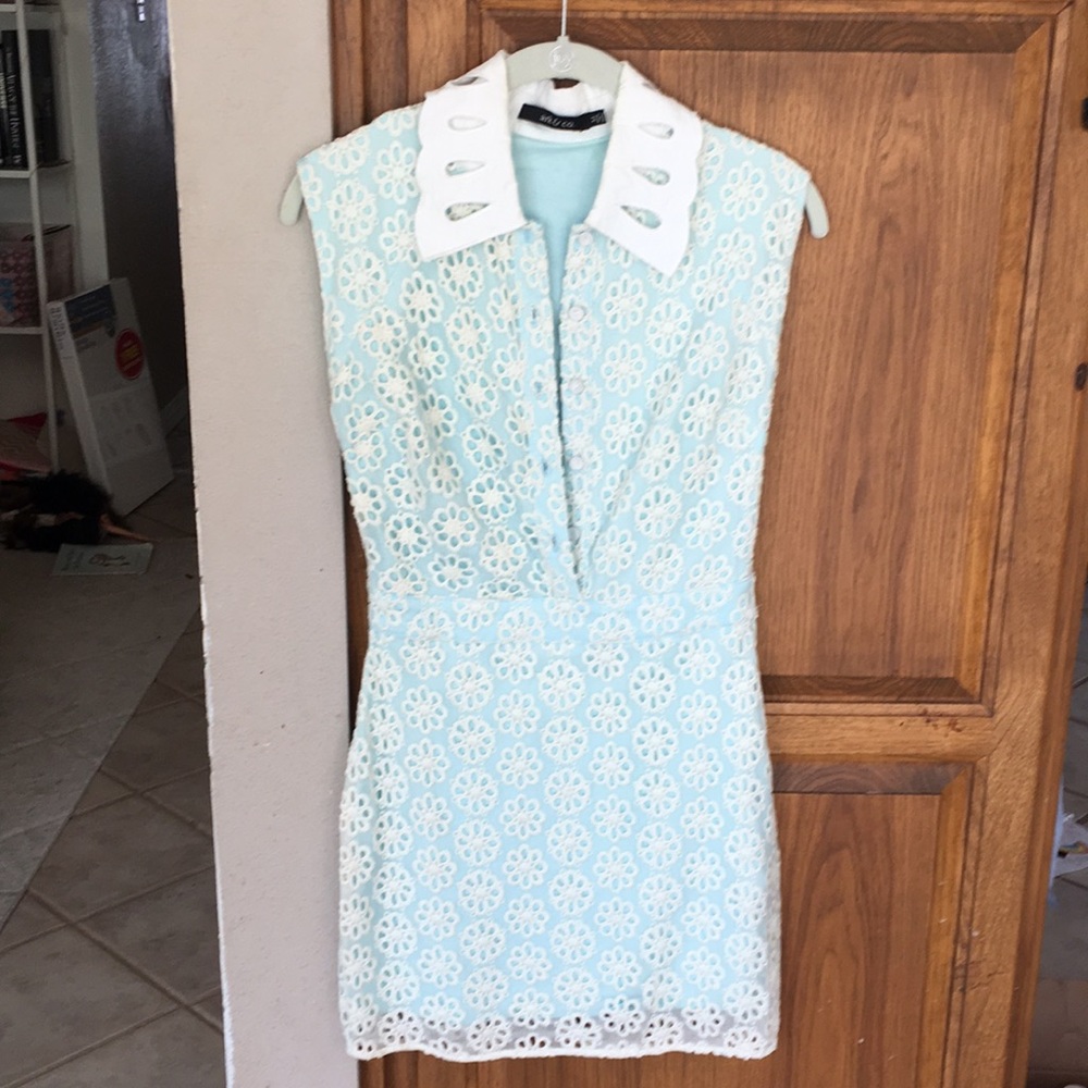 Pale aqua mesh eyelet dress